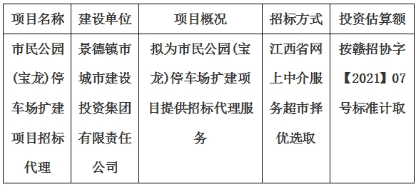 市民公園(寶龍)停車場擴建項目招標代理計劃公告