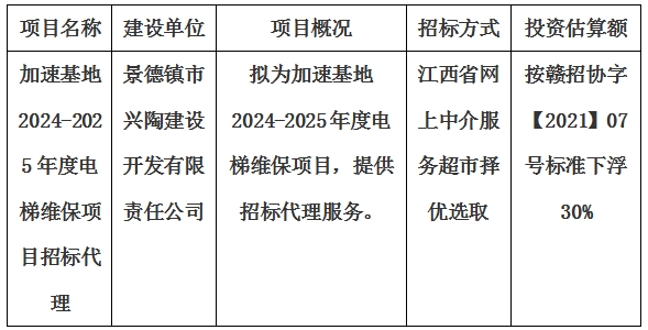 加速基地2024-2025年度電梯維保項目招標代理計劃公告